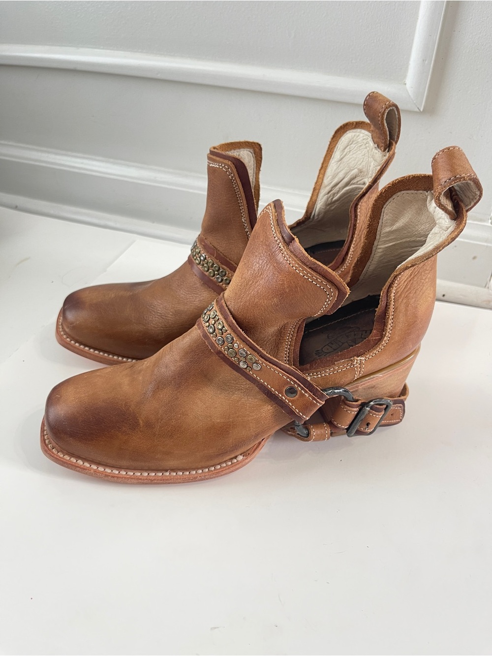 Freebird by Steven Dusty Camel Leather Boots – Square Toe, Size 9 Western Boho - Picture 2 of 9